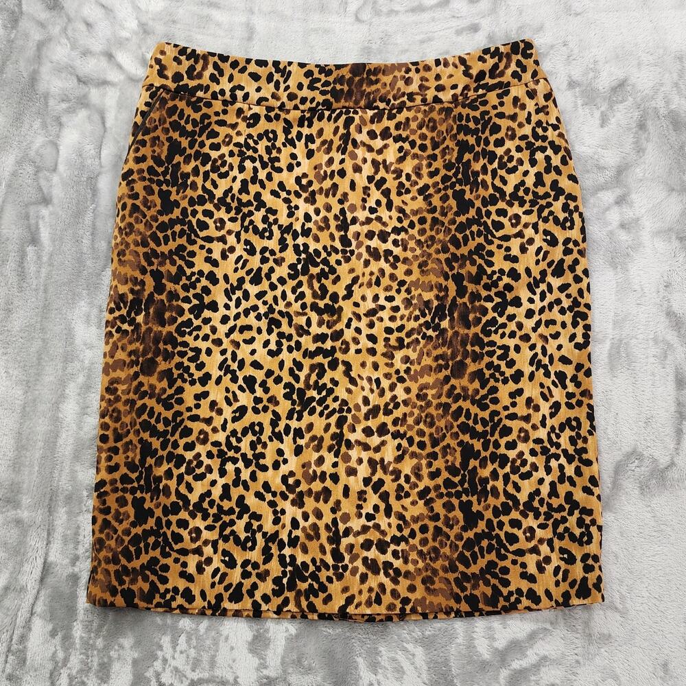 Adrienne‎ Vittadini Skirt Womens 10 Tan Black Animal Print Pencil Back Zip Slit
